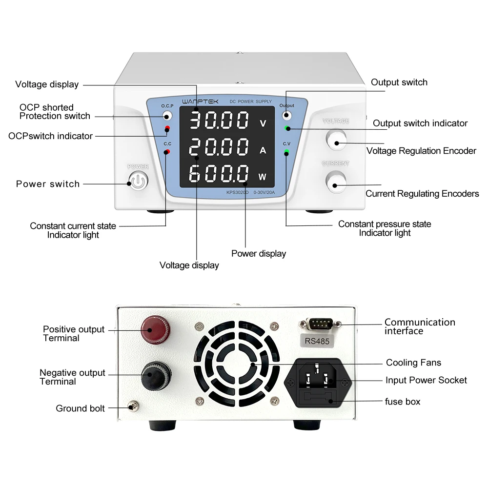Wanptek RS485/RS232 laboratoir - Programmable Dc Power Supply 60V 10A avis et prix